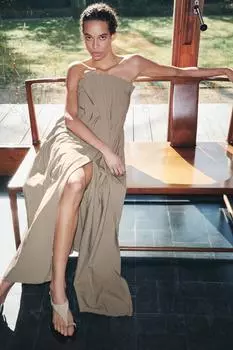 Плиссированное платье из мятой коллекции zw ZARA, цвет Light khaki
