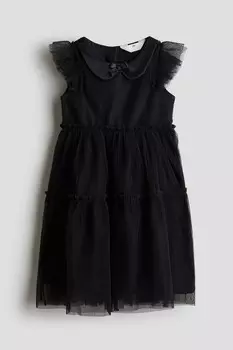 Плиссированное платье из тюля H&M, черный