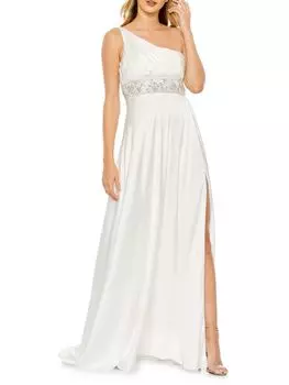 Плиссированное платье Mac на одно плечо Mac Duggal, белый