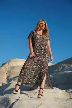 Плиссированное платье макси Curve с монолистным принтом Live Unlimited, черный