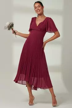 Плиссированное платье макси Elene из шифона с асимметричным подолом Jolie Moi, красный