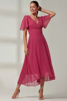 Плиссированное платье макси Elene из шифона с асимметричным подолом Jolie Moi, розовый