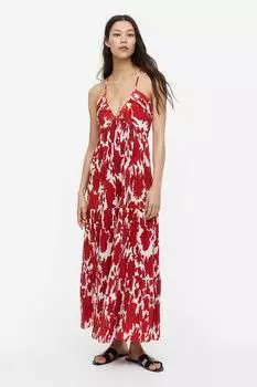 Плиссированное платье макси H&M, белый/красный цветочный