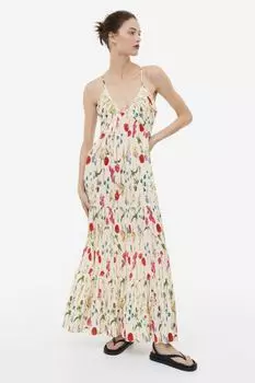 Плиссированное платье макси H&M, кремовый/цветочный