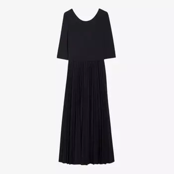 Плиссированное платье макси из эластичного хлопка с круглым вырезом Claudie Pierlot, цвет bleus