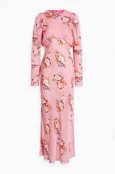 Плиссированное платье макси из шелкового крепдешина с цветочным принтом LES RVERIES, розовый