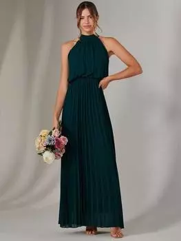 Плиссированное платье макси Jolie Moi, темно-зеленый