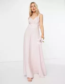 Плиссированное платье макси на бретельках с атласной отделкой на талии ASOS DESIGN Bridesmaid