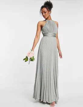 Плиссированное платье макси с атласной запахом на талии ASOS DESIGN Bridesmaid