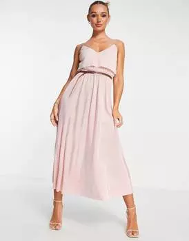 Плиссированное платье макси с бретельками цвета пыльной розы ASOS DESIGN