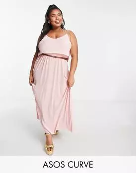 Плиссированное платье макси с бретельками цвета пыльной розы ASOS DESIGN Curve
