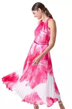 Плиссированное платье макси с цветочным принтом и вырезом халтер Roman, розовый