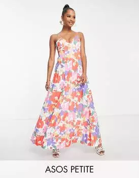 Плиссированное платье макси с цветочным принтом ASOS DESIGN Petite Petite - MULTI