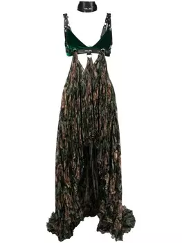 Плиссированное платье макси с узором Roberto Cavalli, нейтральный цвет