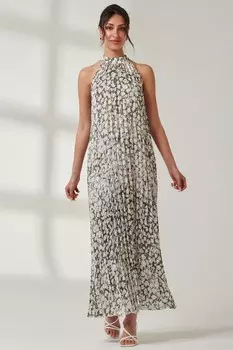 Плиссированное платье макси с воротником-бретелькой Jolie Moi, черный