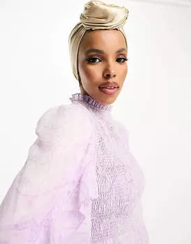 Плиссированное платье макси с высоким воротником и оборками ASOS DESIGN