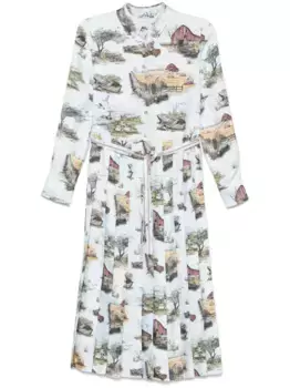 Плиссированное платье макси THOM BROWNE, синий