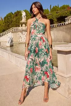 Плиссированное платье макси V&A l с вырезом через шею Love & Roses, розовый