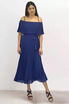 Плиссированное платье мидакси с открытыми плечами Cutie London, темно-синий