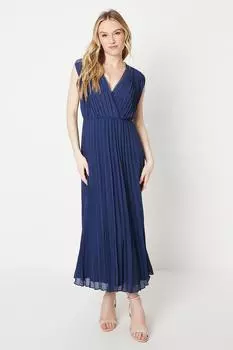 Плиссированное платье мидакси с запахом для особых случаев Oasis, темно-синий