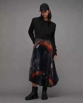 Плиссированное платье миди 2-в-1 Leia Moonage AllSaints, черный/огнекрасный