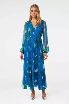 Плиссированное платье миди August с принтом Forever New, синий