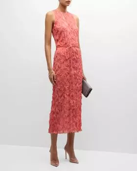 Плиссированное платье миди без рукавов с жоржеттом LAPOINTE, цвет Hot Corallotus