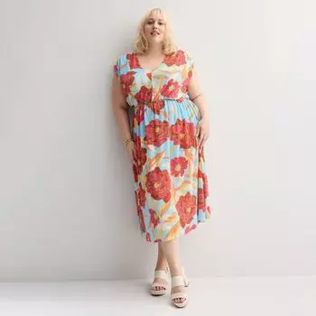 Плиссированное платье миди больших размеров Intempo, цвет floral
