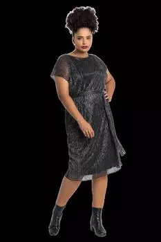 Плиссированное платье миди Curve с эффектом металлик Roman, серый