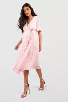 Плиссированное платье миди для материалов с запахом Boohoo, розовый
