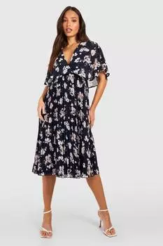 Плиссированное платье миди для торжественных случаев с высокой накидкой boohoo, темно-синий
