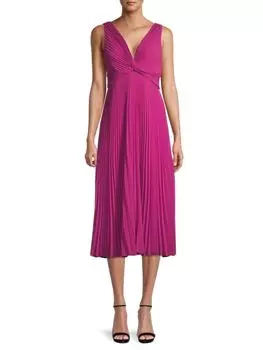 Плиссированное платье миди Evie с V-образным вырезом Ungaro, цвет Pink Tulip