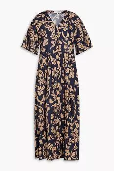 Плиссированное платье миди из хлопкового поплина с цветочным принтом CHINTI & PARKER, нави