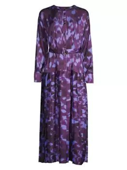 Плиссированное платье миди из крепдешина с абстрактным принтом Misook, мультиколор