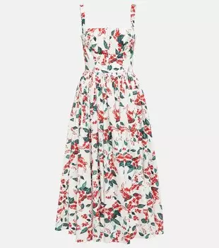 Плиссированное платье миди из махрового хлопка EMILIA WICKSTEAD, красный