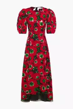 Плиссированное платье миди из органзы с цветочным принтом DOLCE & GABBANA, красный