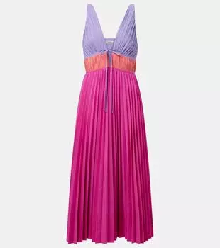 Плиссированное платье миди из поплина Stephanie Simkhai, розовый