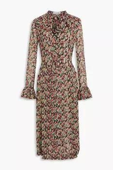 Плиссированное платье миди из шелкового шифона с цветочным принтом VICTORIA BECKHAM, разноцветный
