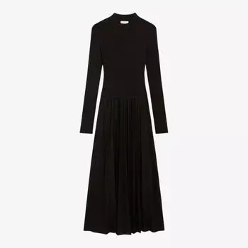 Плиссированное платье миди из шерсти и трикотажа Claudie Pierlot, цвет noir / gris
