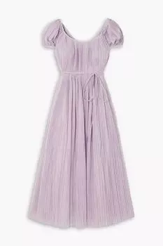 Плиссированное платье миди из вуали в клетку из хлопка и шелка TORY BURCH, сиреневый