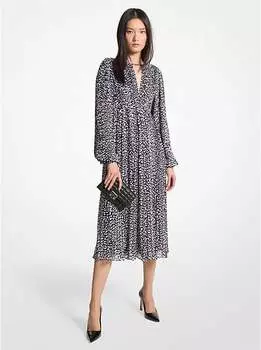 Плиссированное платье миди из жоржета с леопардовым принтом Michael Kors, черный
