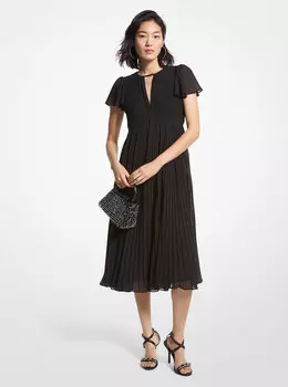 Плиссированное платье миди из жоржетта Michael Kors, черный