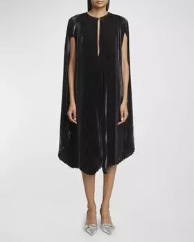 Плиссированное платье-миди металлик с короткими рукавами Givenchy, цвет Black