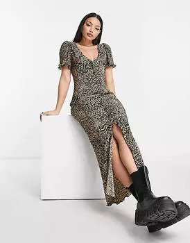 Плиссированное платье миди на пуговицах спереди ASOS DESIGN Tall с анималистическим принтом