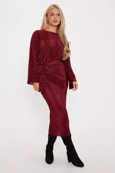 Плиссированное платье миди Petite с разрезным вырезом и поясом Oasis, красный