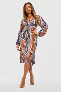 Плиссированное платье миди Plus в тон с эффектом омбре boohoo, коричневый