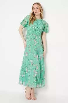 Плиссированное платье миди с цветочным лифом и лифом Oasis, зеленый