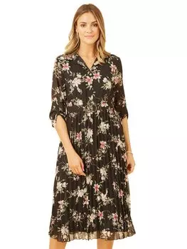 Плиссированное платье-миди с цветочным принтом Mela London, черный