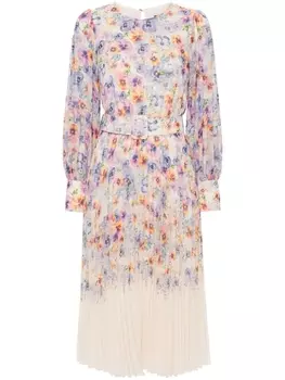 Плиссированное платье миди с цветочным принтом NISSA, фиолетовый