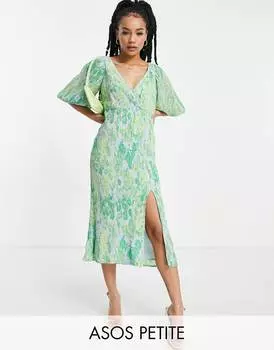Плиссированное платье миди с цветочным принтом и пуговицами ASOS DESIGN Petite